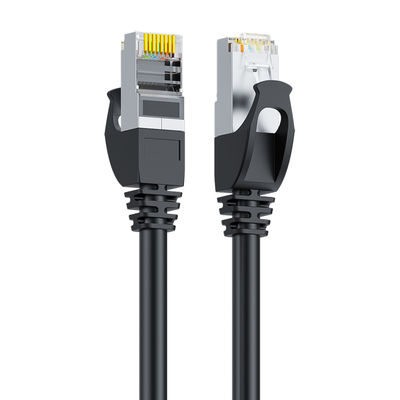 Siyah SFTP Cat6 Yama Kablosu Çift Korumalı 24AWG Saf Bakır RJ45 Konektörü