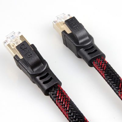 Cat8 Kararlı Naylon Örgülü Ethernet Kablosu Kırmızı Siyah Parazit Önleyici