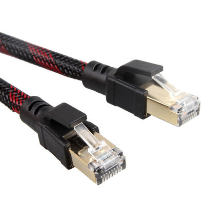 Dış Mekan İç Mekan Cat8 Yama Kablosu Naylon Örgülü Kırmızı Siyah 26AWG 40Gbps