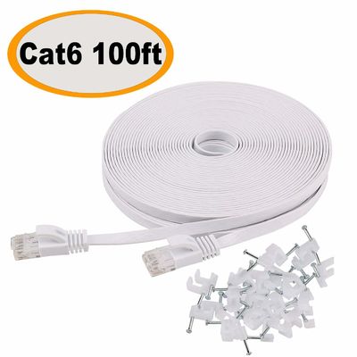 Dış Mekan İç Mekan Cat6 Yama Kablosu 100 Ft 10Gbps İnce Düz Dayanıklı