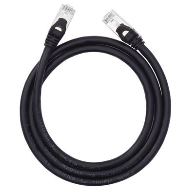 Siyah SFTP Cat6 Yama Kablosu Çift Korumalı 24AWG Saf Bakır RJ45 Konektörü