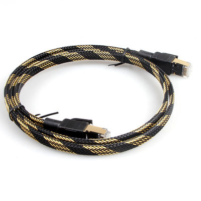 Naylon Ethernet Cat7 Yama Kablosu Düz Siyah Sarı Örgülü Yüksek Hızlı