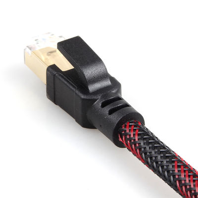 Dış Mekan İç Mekan Cat8 Yama Kablosu Naylon Örgülü Kırmızı Siyah 26AWG 40Gbps
