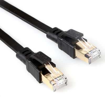 Altın Kaplama RJ45 Konnektörlü Siyah Korumalı Cat8 Düz Ethernet Kablosu