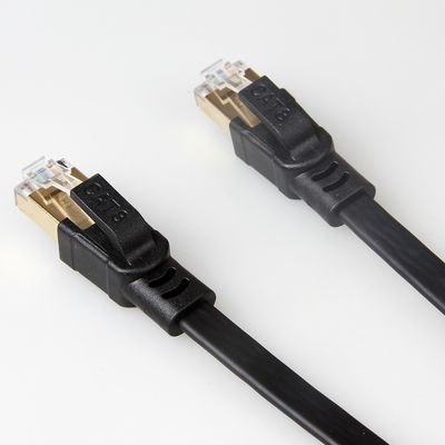 Altın Kaplama RJ45 Konnektörlü Siyah Korumalı Cat8 Düz Ethernet Kablosu