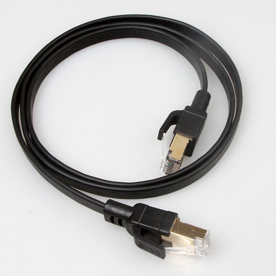 Altın Kaplama RJ45 Konnektörlü Siyah Korumalı Cat8 Düz Ethernet Kablosu