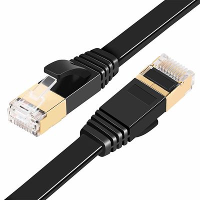 Siyah Cat7 Düz Ağ Kablosu, SFTP BC Geçiş Kanalı Testi Düz Yama Kablosu