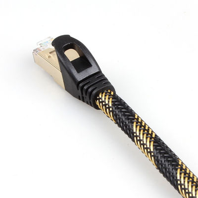 ISO Gigabit Cat 7 Korumalı Ethernet Kablosu Naylon Siyah Sarı Örgülü