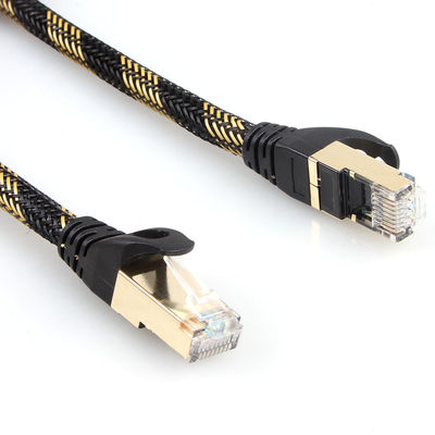 ISO Gigabit Cat 7 Korumalı Ethernet Kablosu Naylon Siyah Sarı Örgülü