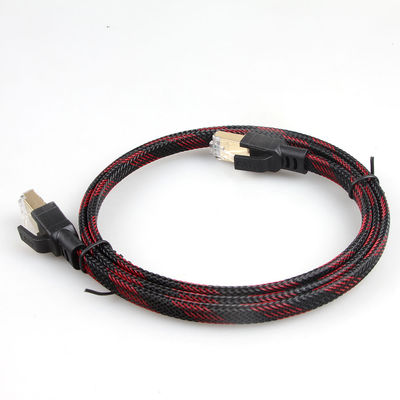 Cat8 Kararlı Naylon Örgülü Ethernet Kablosu Kırmızı Siyah Parazit Önleyici
