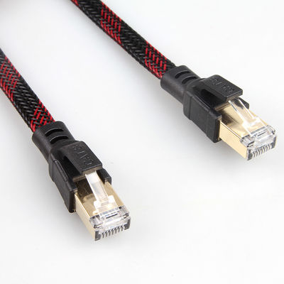Cat8 Kararlı Naylon Örgülü Ethernet Kablosu Kırmızı Siyah Parazit Önleyici
