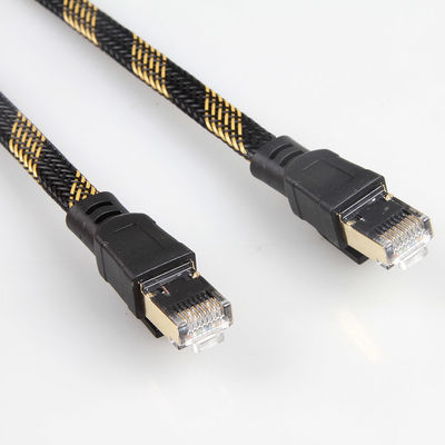 Kararlı RJ45 Cat8 Yama Kablosu Naylon Örgülü Siyah Sarı Yüksek Hızlı
