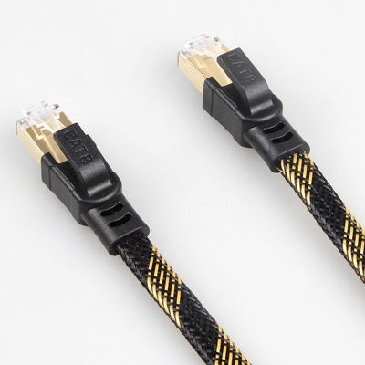 Kararlı RJ45 Cat8 Yama Kablosu Naylon Örgülü Siyah Sarı Yüksek Hızlı