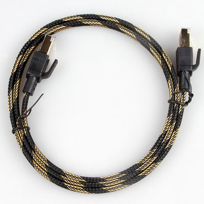 Kararlı RJ45 Cat8 Yama Kablosu Naylon Örgülü Siyah Sarı Yüksek Hızlı