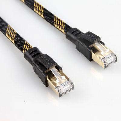 Kararlı RJ45 Cat8 Yama Kablosu Naylon Örgülü Siyah Sarı Yüksek Hızlı