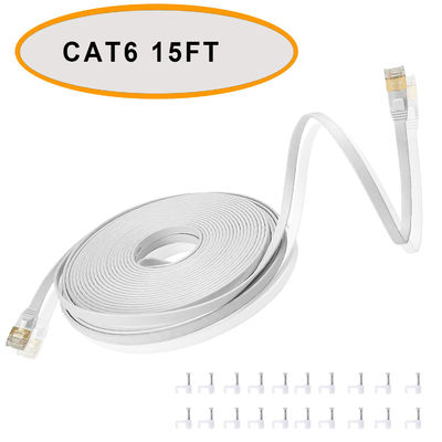 Cat 6 Ethernet Düz Yama Kablosu 50 Ft Beyaz Renk Korumasız Bükümlü Çift