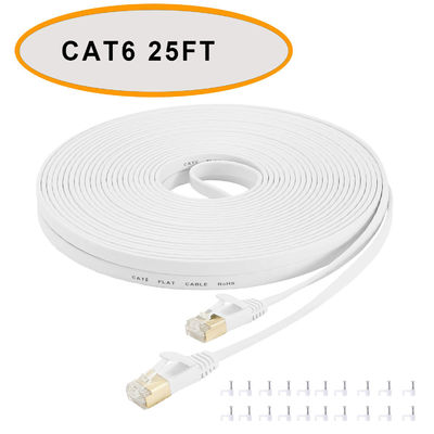 Cat 6 Ethernet Düz Yama Kablosu 50 Ft Beyaz Renk Korumasız Bükümlü Çift