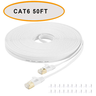 Cat 6 Ethernet Düz Yama Kablosu 50 Ft Beyaz Renk Korumasız Bükümlü Çift